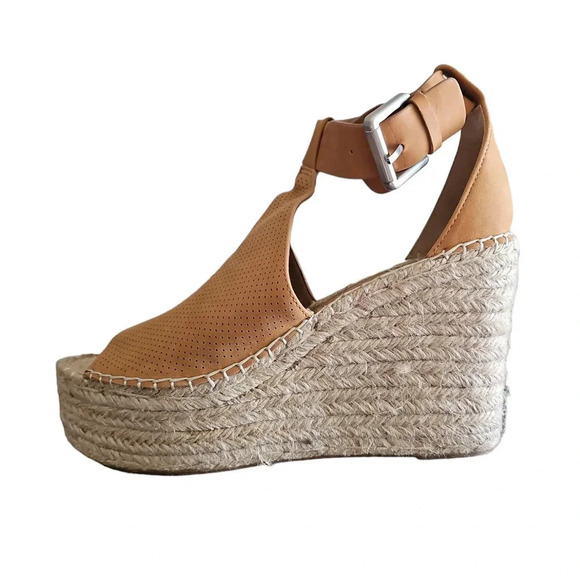 Marc Fisher Annie Perforated Espadrille Platform Wedge Sandals Brown Tan Size 8M - Picture 5 of 9